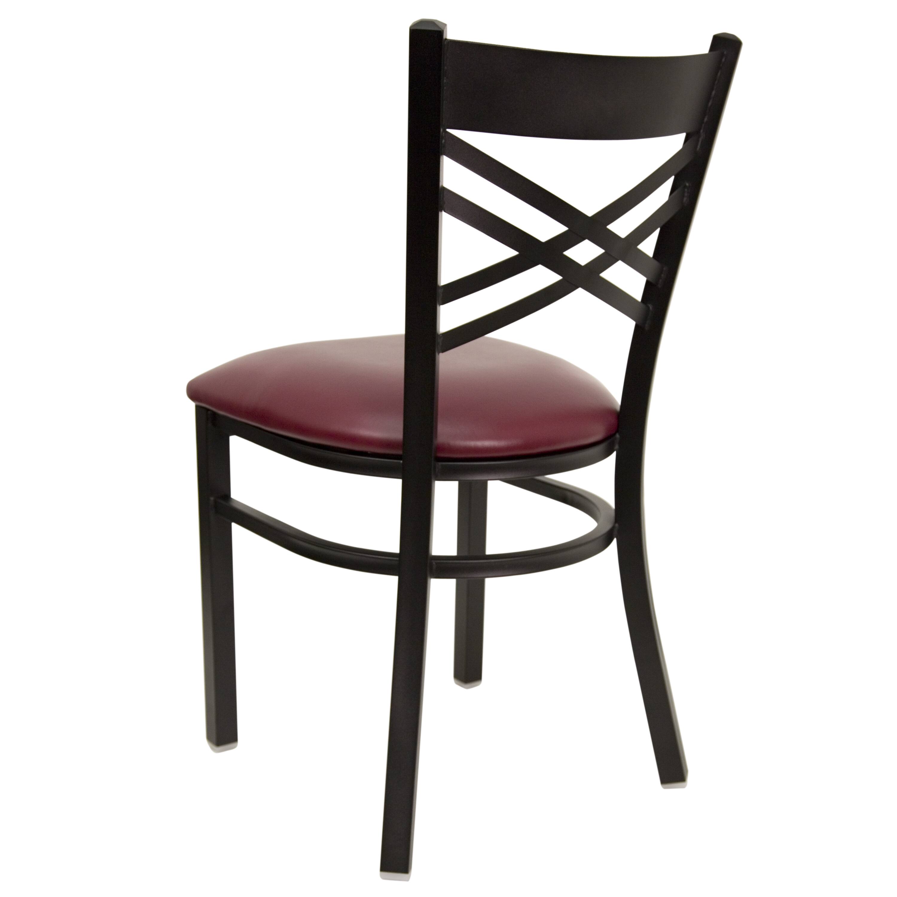 Alt View 5. Emma + Oliver - "X" Back Metal Restaurant Dining Chair - Burgundy Vinyl Seat/Black Metal Frame.