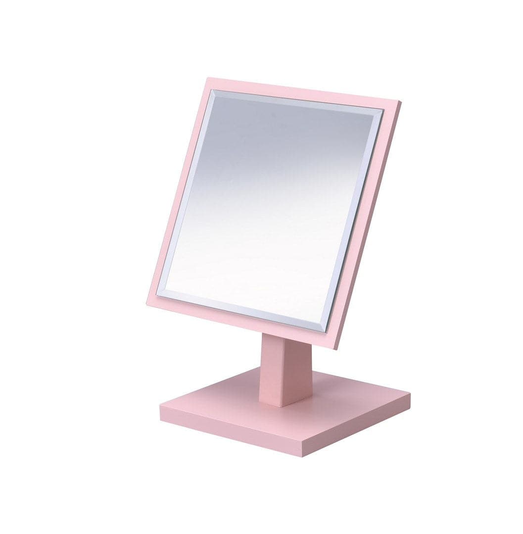 BreeBe - 9.5' Tall Polyresin and Wood Make-Up Mirror on a Pedestal, Pastel finish - Pink