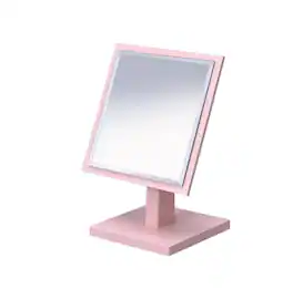 BreeBe - 9.5' Tall Polyresin and Wood Make-Up Mirror on a Pedestal, Pastel finish - Pink