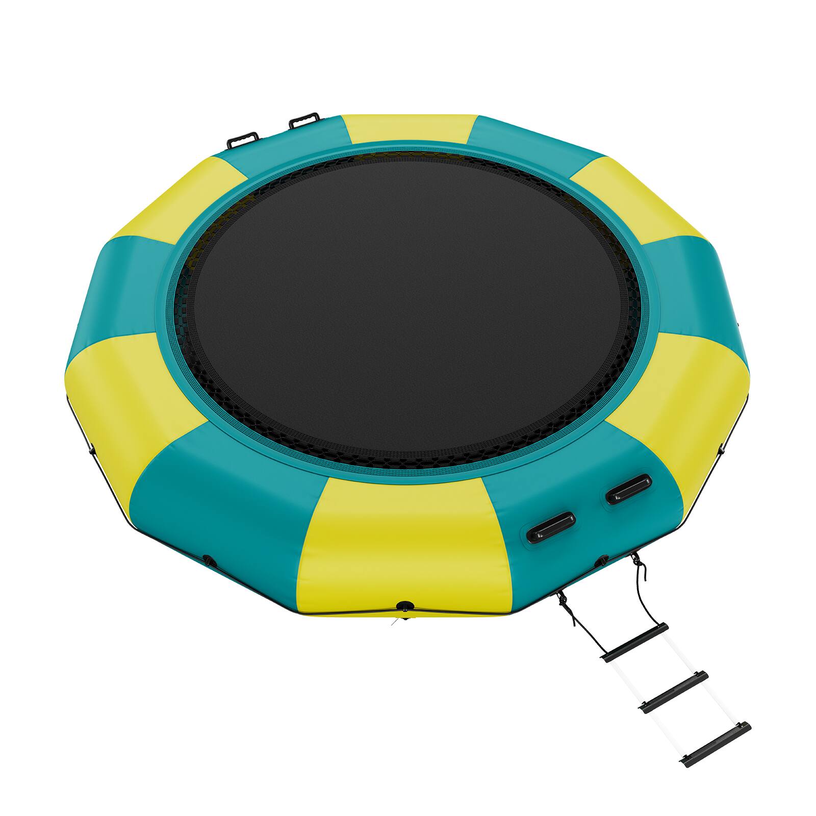 Alt View 4. VEVOR - Inflatable Water Bouncer, 10ft Recreational Water Trampoline, Portable Bounce Swim Platform with 3-Step Ladder - Yellow, green.