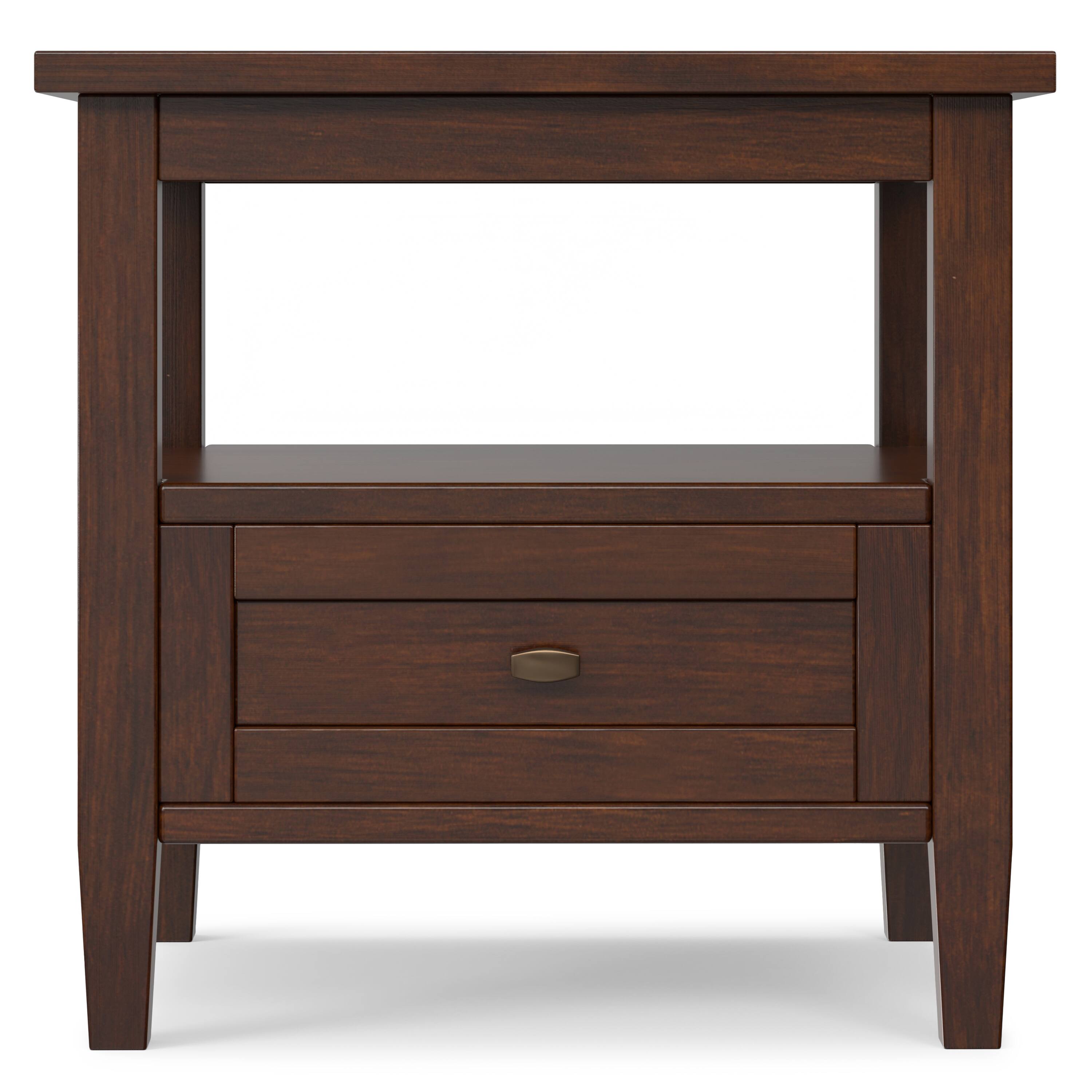 Left. Simpli Home - Warm Shaker 20 inch Wide Solid Wood Transitional End Table in Russet Brown - Russet Brown.