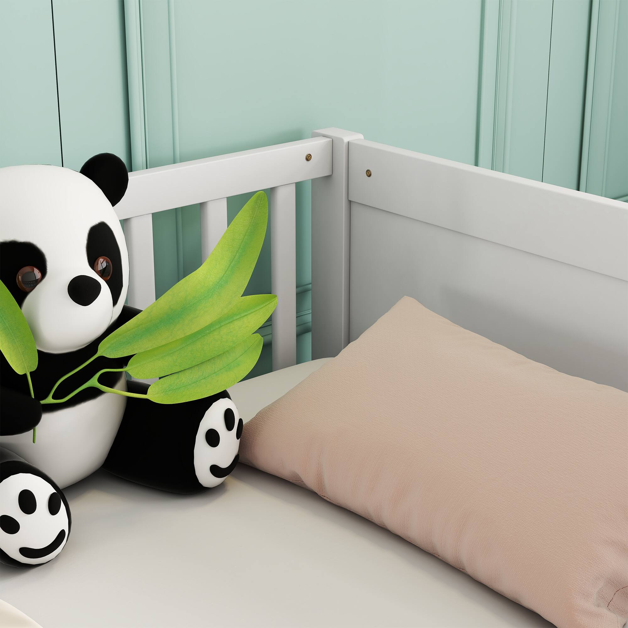 Alt View 1. Tiramisubest - Twin size Floor Platform Bed with Built-in Book Storage Rack,White - White.