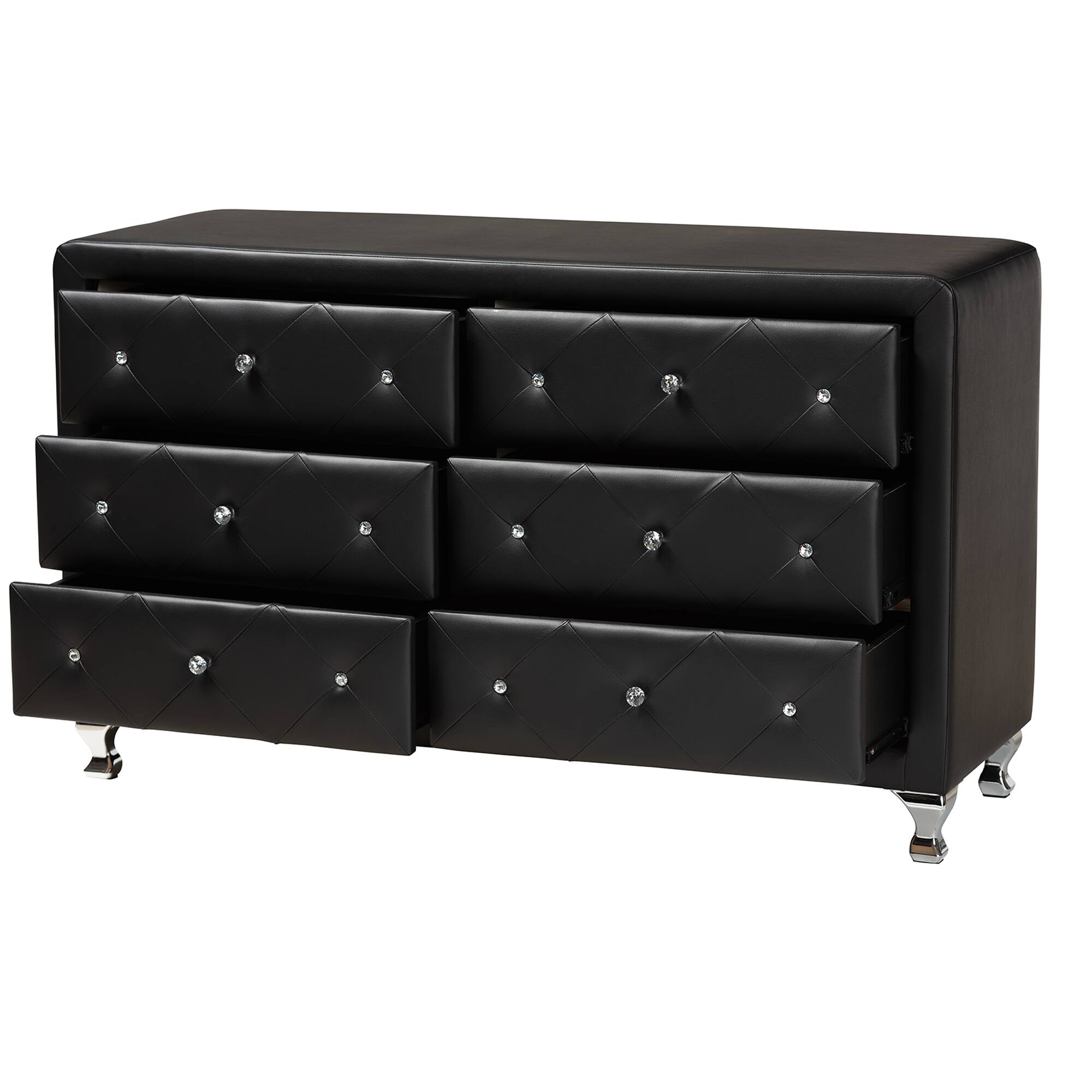 Angle. Baxton Studio - Luminescence Faux Leather Upholstered Dresser - Black.