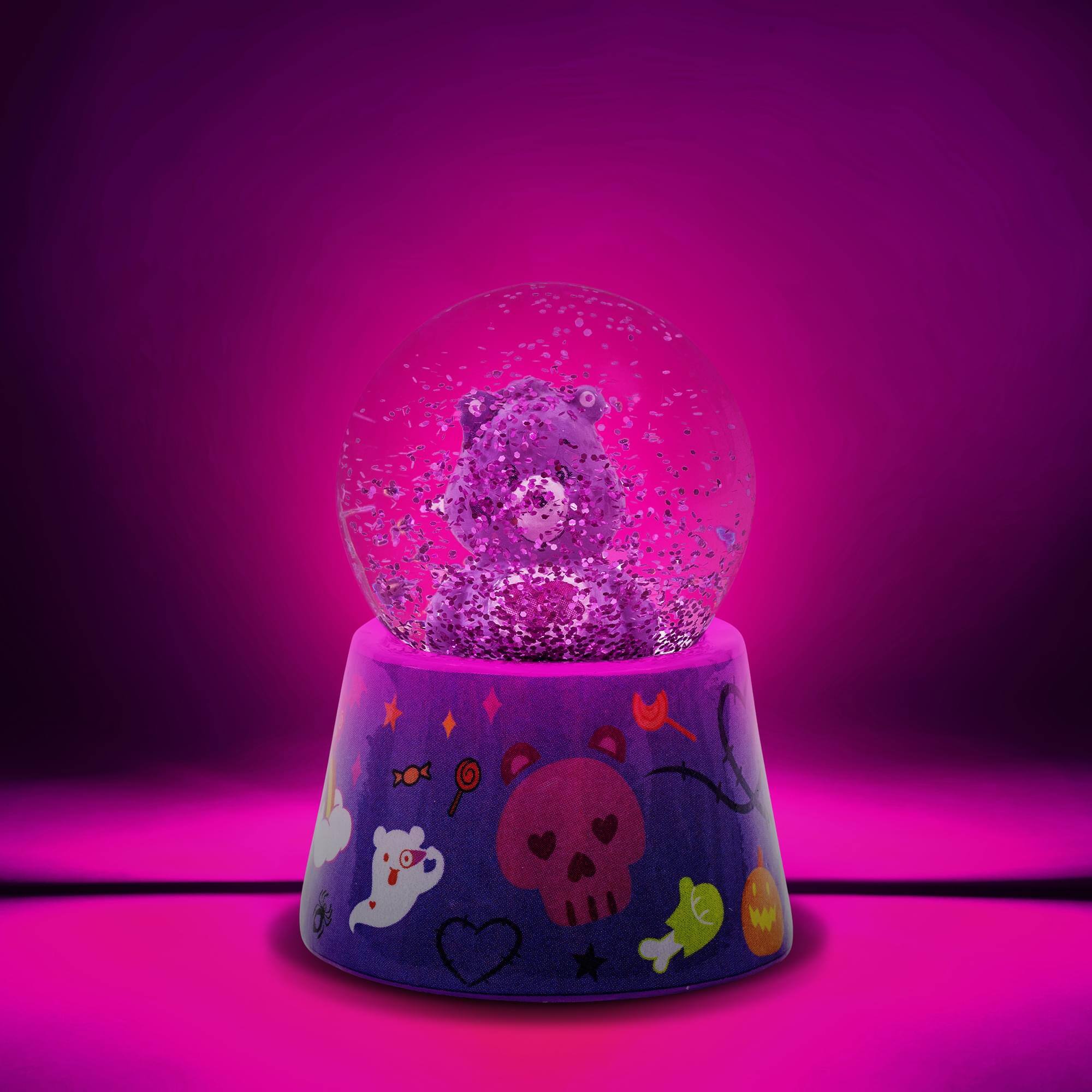 Alt View 1. Silver Buffalo - Care Bears Harmony Bear Frankenstein 3-Inch Mini Light-Up Snow Globe - Purple.
