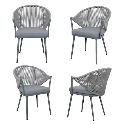 Front. Nuu Garden - Outdoor Aluminum Chair Set of 4 Woven Rope Conversation Chairs with Seat Cushions - dark gray.