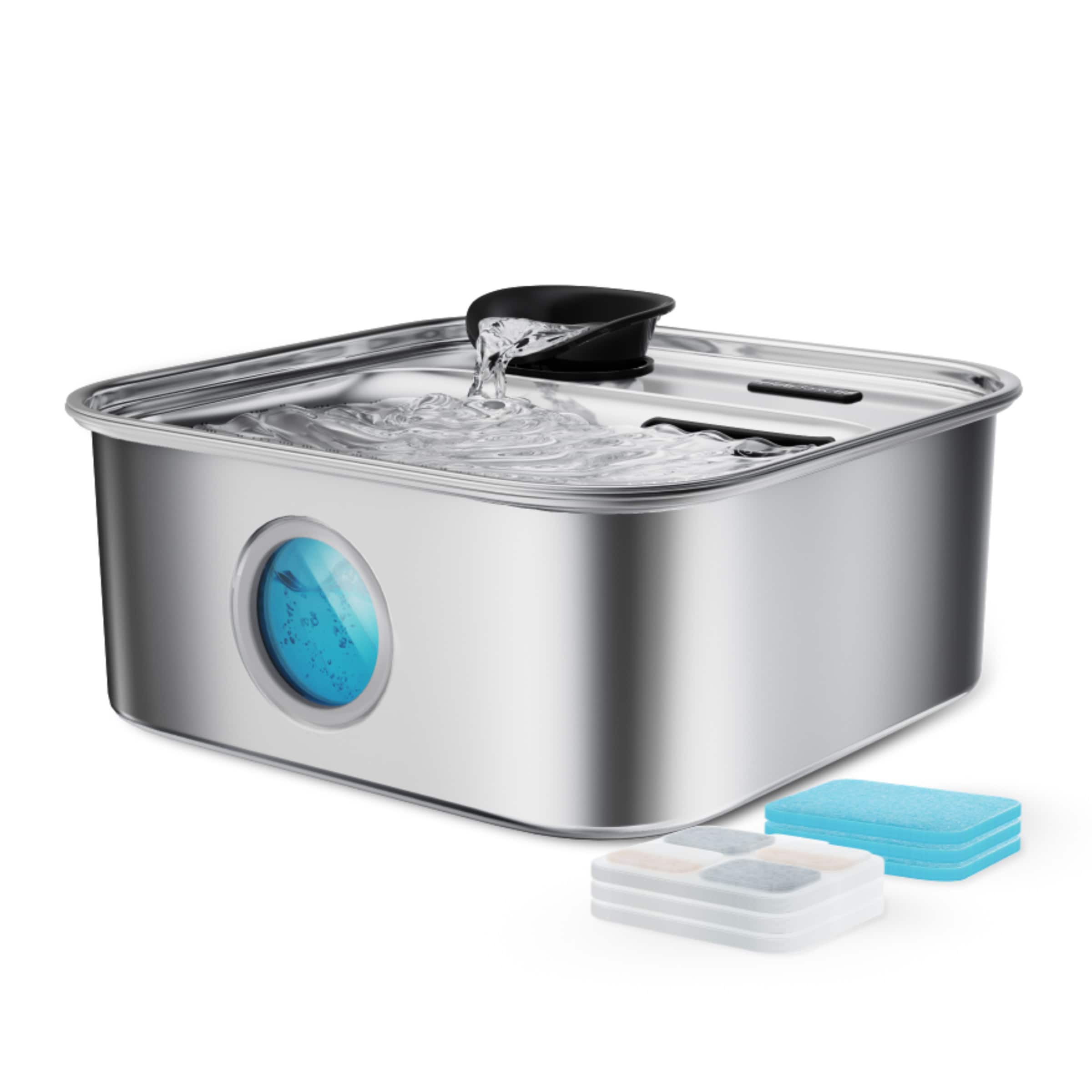 Front. Oneisall - PW07 10L 338oz Automatic Dog Water Fountain for Multi Pet Stainless Steel Ultra Quiet with 5 Layer Filtration 3 Filter - Silver.