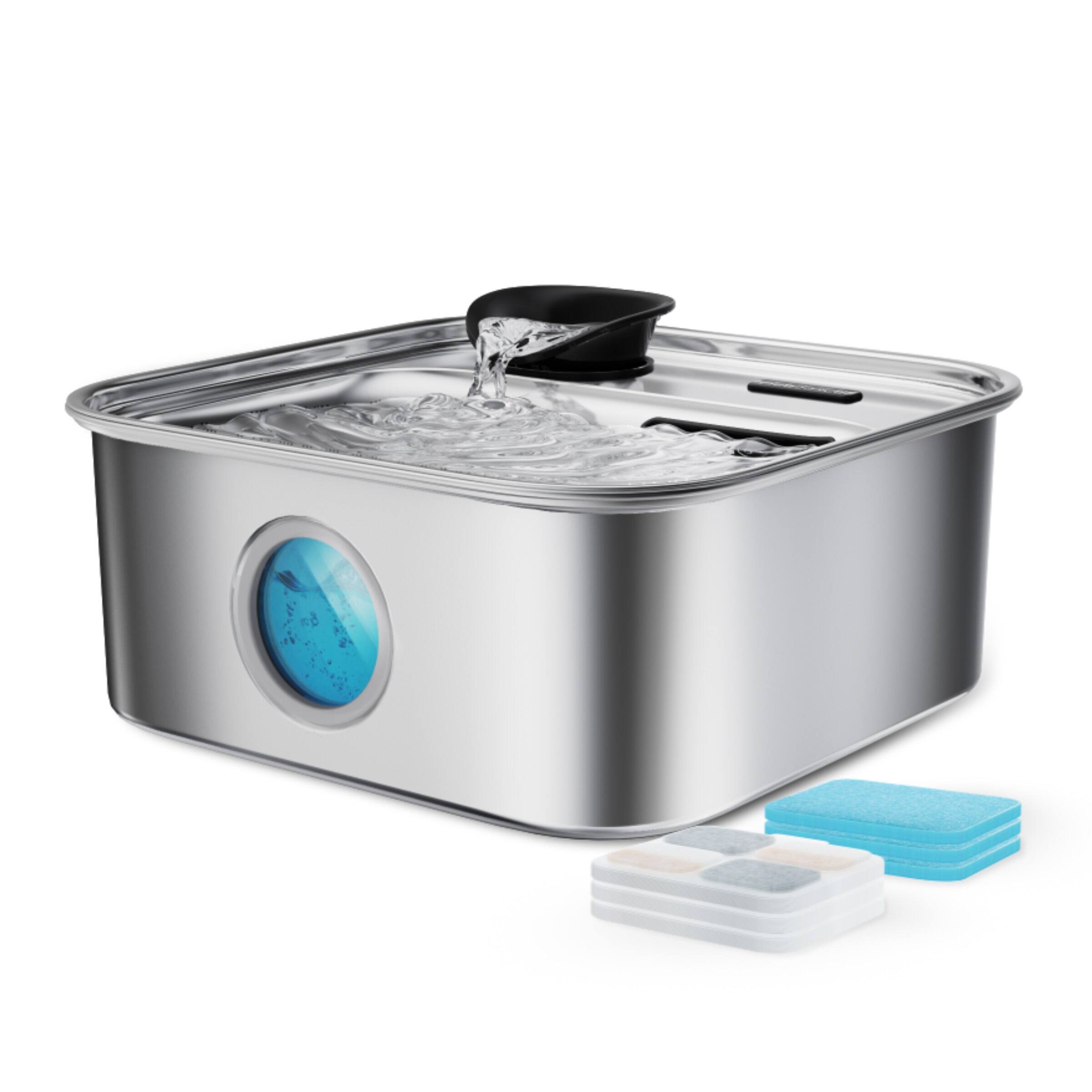 Oneisall - PW07 10L/2.6Gal Automatic Dog Cat Water Fountain For Multi-Pet Stainless Steel BPA Free Ultra Quiet 5 Layer Filtration - Silver