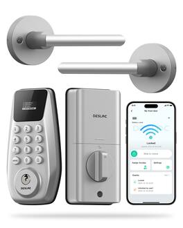 DESLOC - C100 Plus Built-in WiFi Smart Lock with Lever Handle, Keypad Deadbolt, Display & App Control,Silver