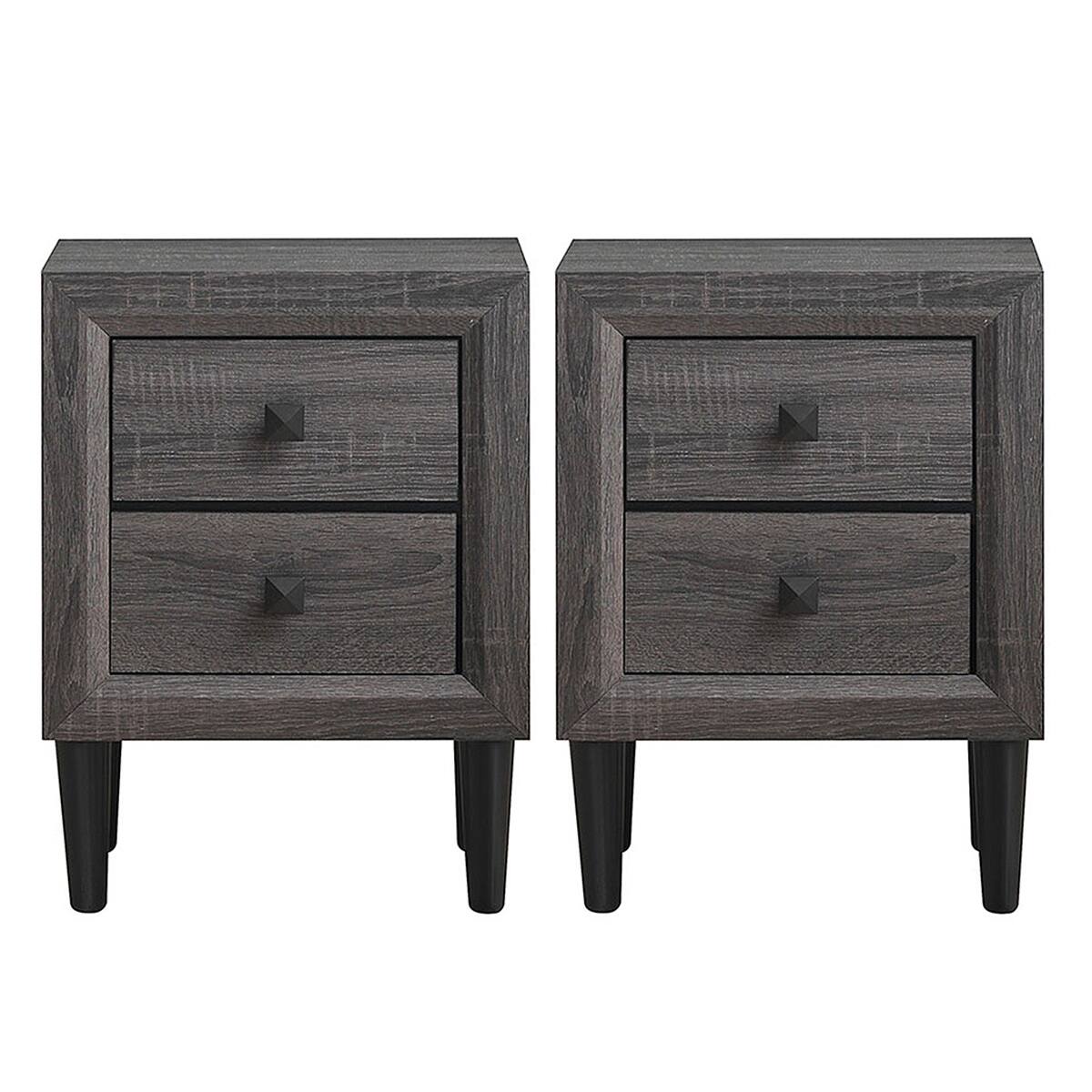 Alt View 19. Costway - 2PCS Nightstand with 2 Drawer Multipurpose Retro Grey Bedside Table Fully Assembled - Gray.