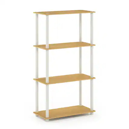 Front. Furinno - Turn-N-Tube 4-Tier Multipurpose Shelf Display Rack, Beech/White - Beech/White.