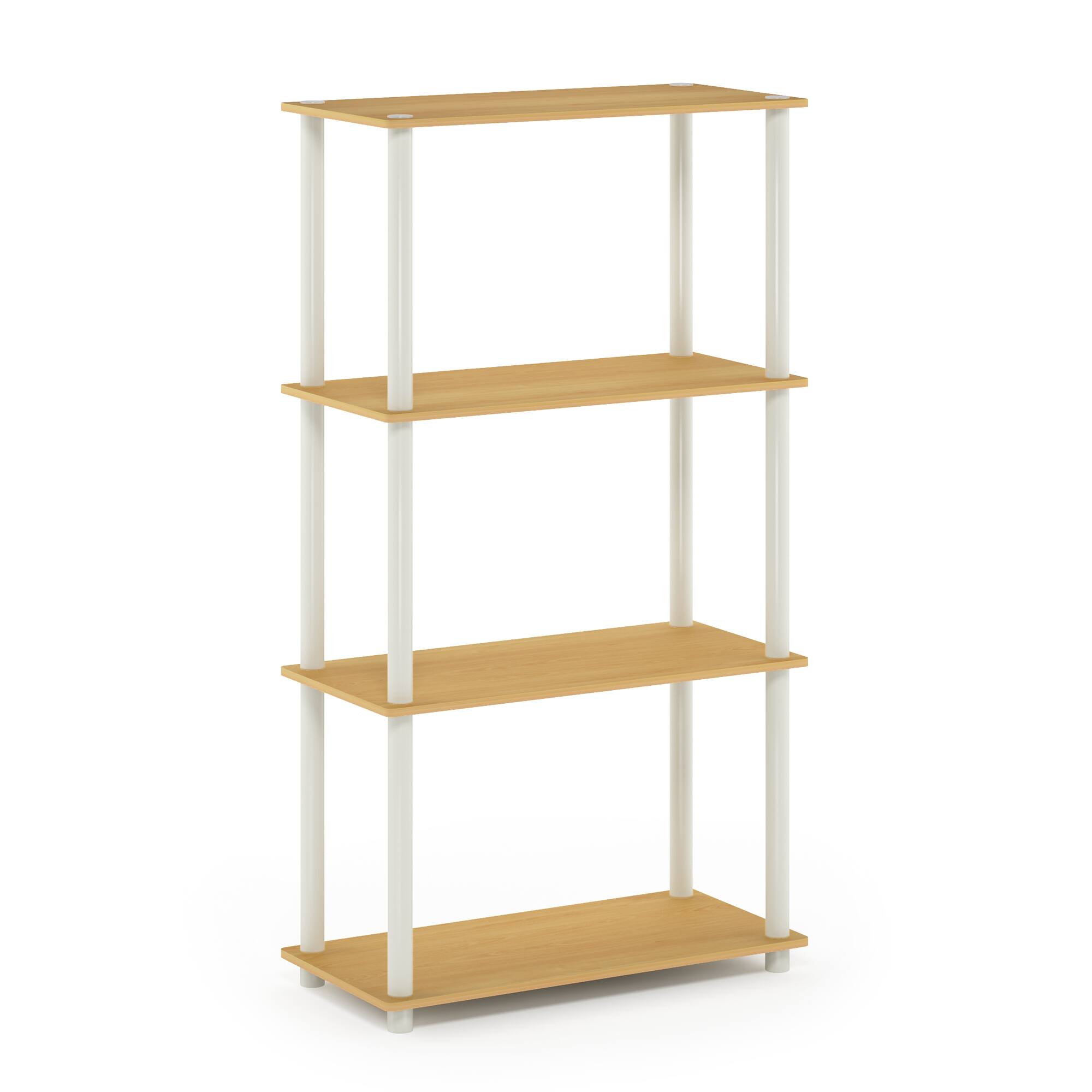 Front. Furinno - Turn-N-Tube 4-Tier Multipurpose Shelf Display Rack, Beech/White - Beech/White.