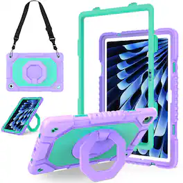 Dteck - Shockproof Case for Samsung Galaxy Tab A11+ 11" 2025 & Tab A9+ 2023 with Strap & 360° Stand,Rugged Cover+Plastic Stylus - Purple