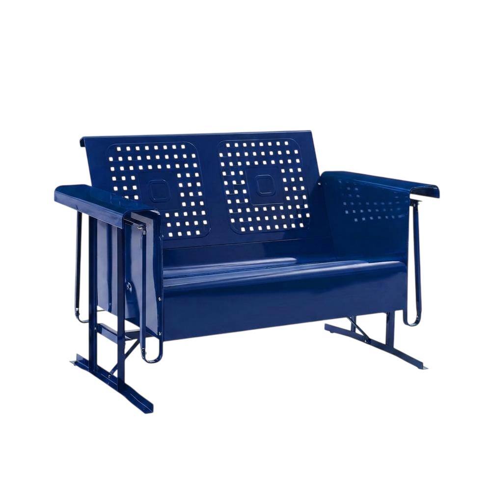 Front. Crosley Furniture - Bates Retro Outdoor Loveseat Glider - Navy Gloss.
