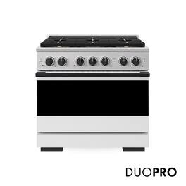 ZLINE - Autograph 36 in. 5.2 cu. ft. Marino Freestanding Dual Fuel Range w/ 6 DuoPro Burners & White Door w/ Black Accents - White Matte