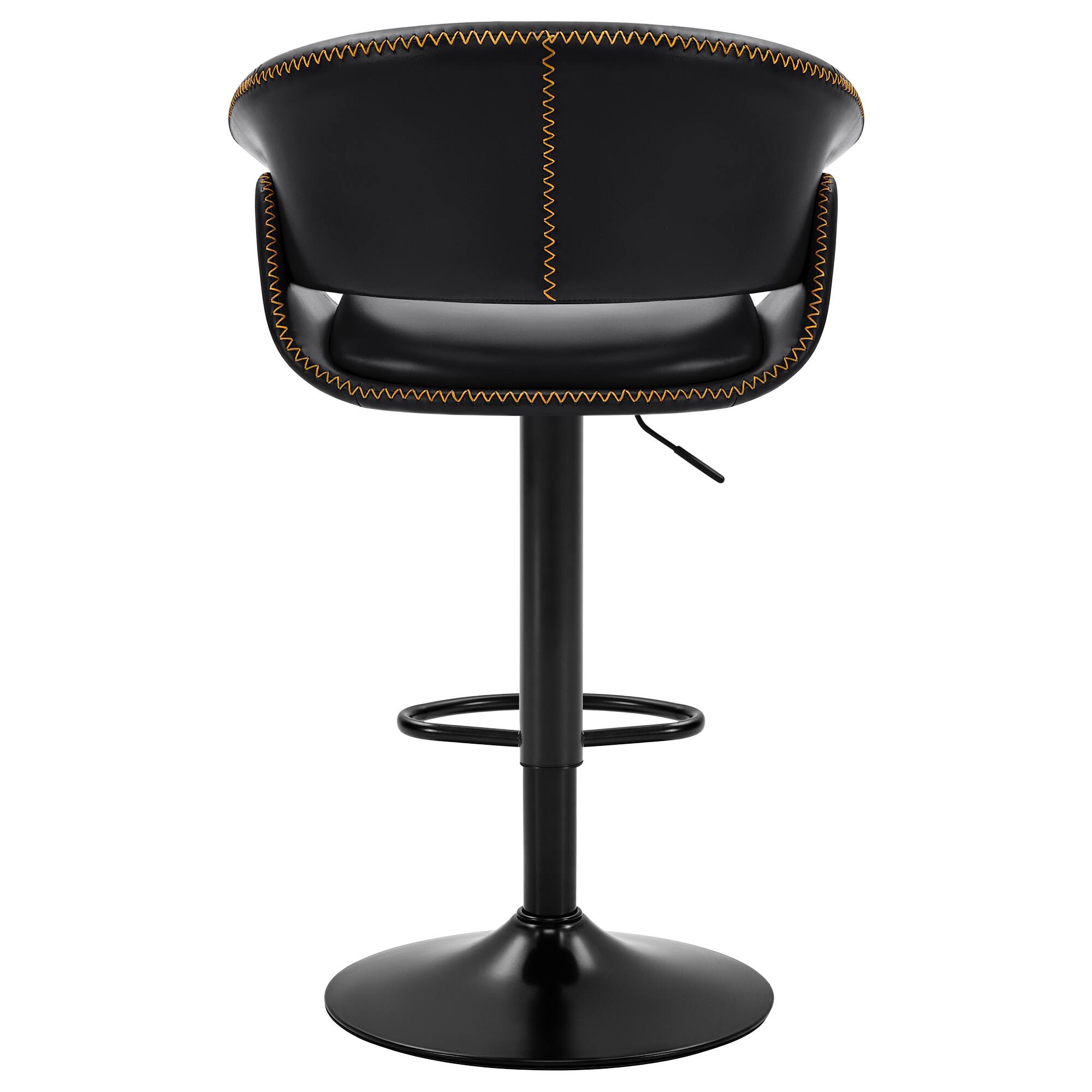 Back. Brick Attic - 24"-32"Adjustable Height Upholstered Low Back Bar ,360° Swivel PU Counter Stool  with  Footrest，1-piece set - Black.