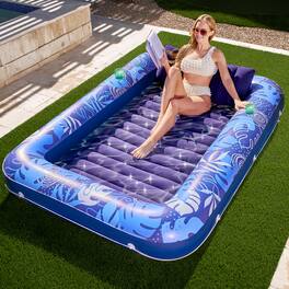 Joyfy - 85" x 57" Inflatable Tanning Pool Suntan Lounge Lounger Float for Adults Extra Large Suntan Tub (Navy Blue Tropical)