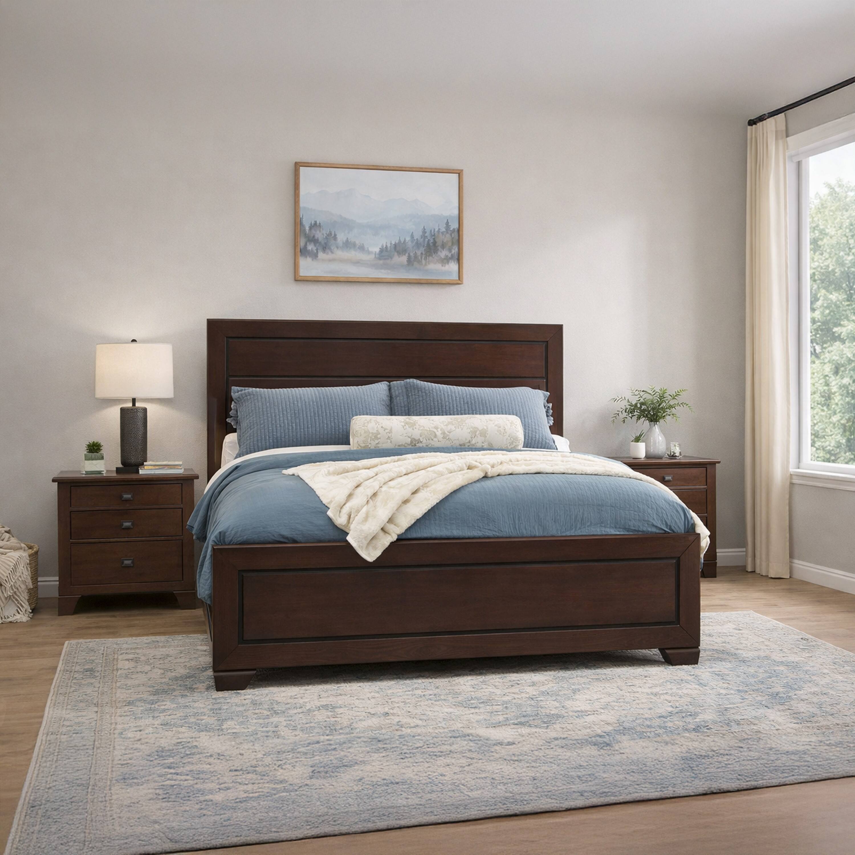 Alt View 8. Manhattan Lane - Queen Size Bed with Panel Headboard and Footboard - Brown.