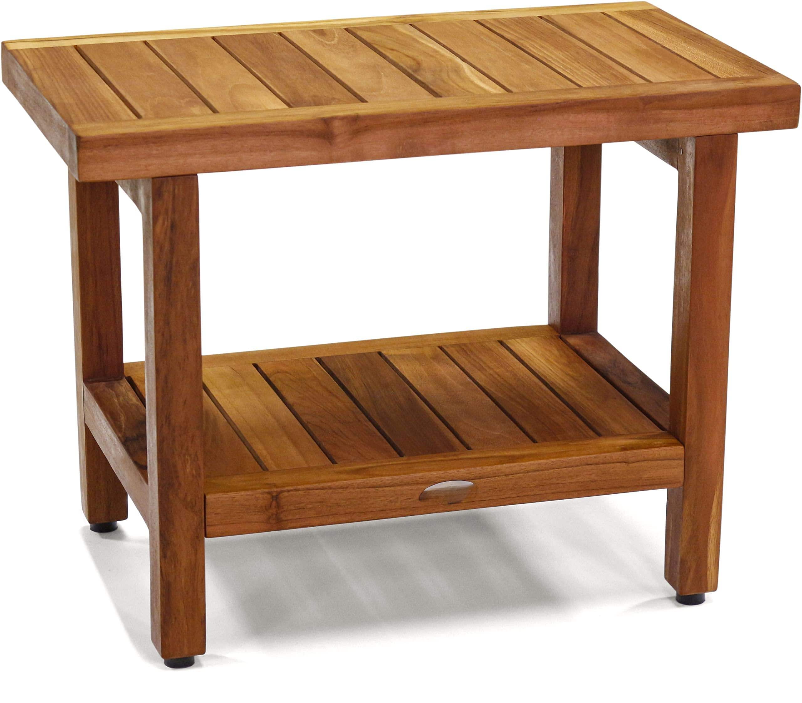 JETRANSPORT - The 24" Spa Teak Shower Bench With Shelf Sustainably Harvested 100 Solid Teak Wood Shower B - A. Bench