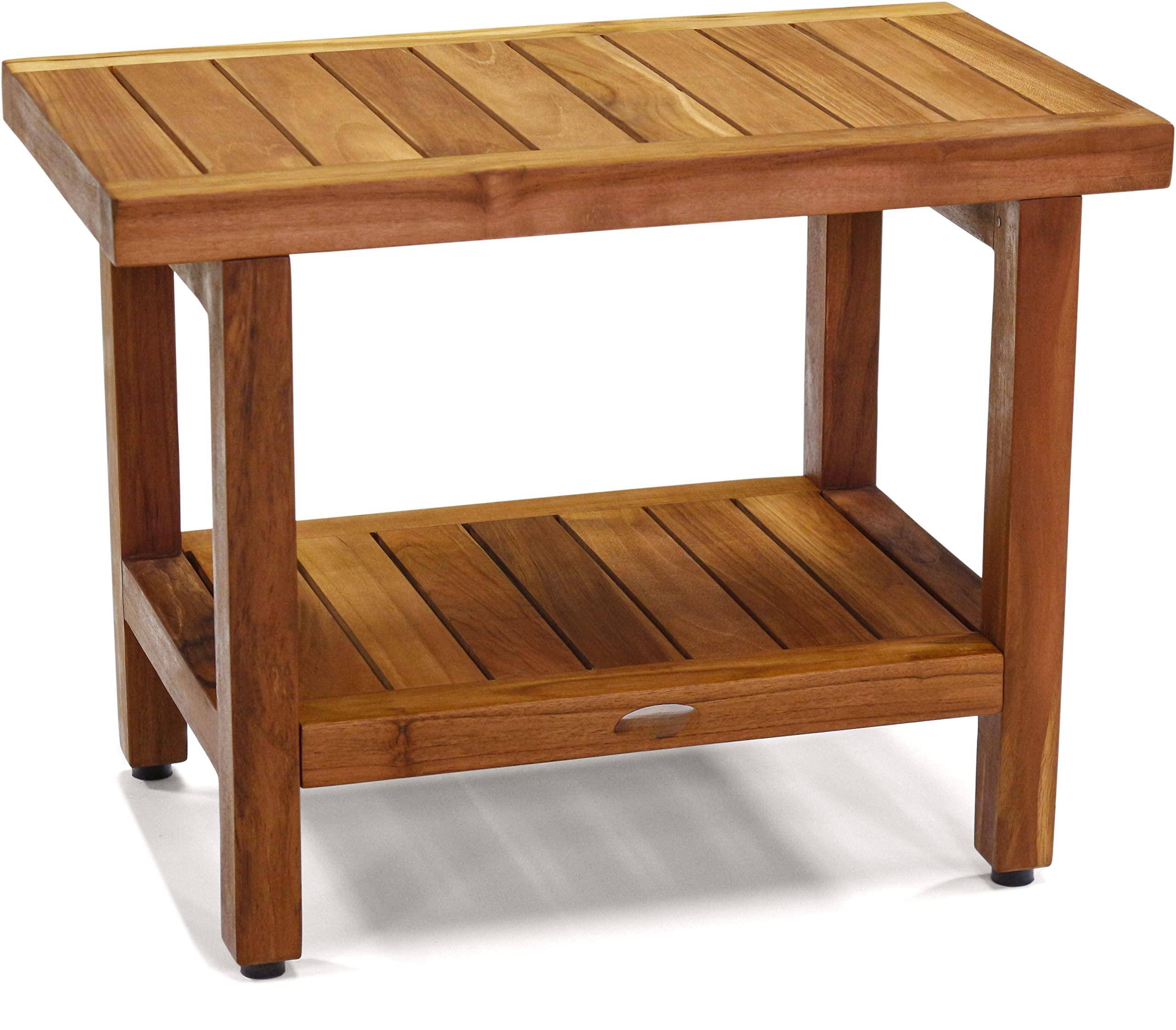 Front. JETRANSPORT - The 24" Spa Teak Shower Bench With Shelf Sustainably Harvested 100 Solid Teak Wood Shower B - A. Bench.