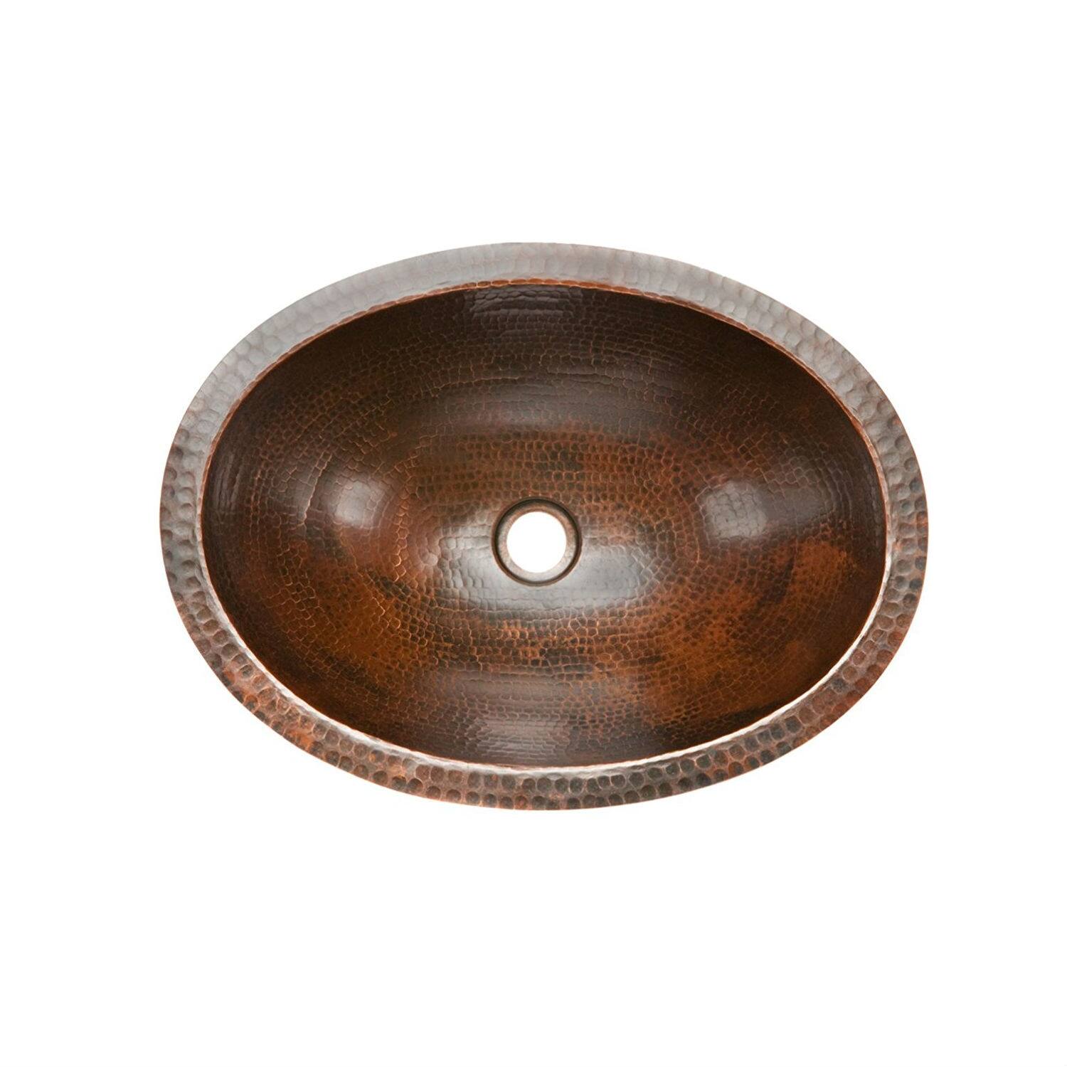 Angle. Hivvago - Oval Hammered Copper Bathroom Vessel Sink 17 x 12 inch - Copper.