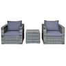 Costway - 3 PCS Patio Rattan Furniture Bistro Set Cushioned Sofa Chair Glass Table Garden - Mix Grey/Grey