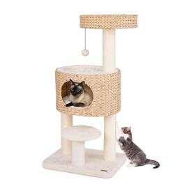 Gymax - Modern Cat Tree w/Top Perch Cattail Fluff Condo Cozy Nest Sisal Scratching Posts