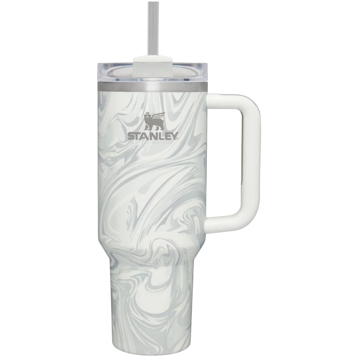 Front. Stanley - STANLEY Quencher H2.0 Tumbler with Handle and Straw 40 oz - White Wood Grain.
