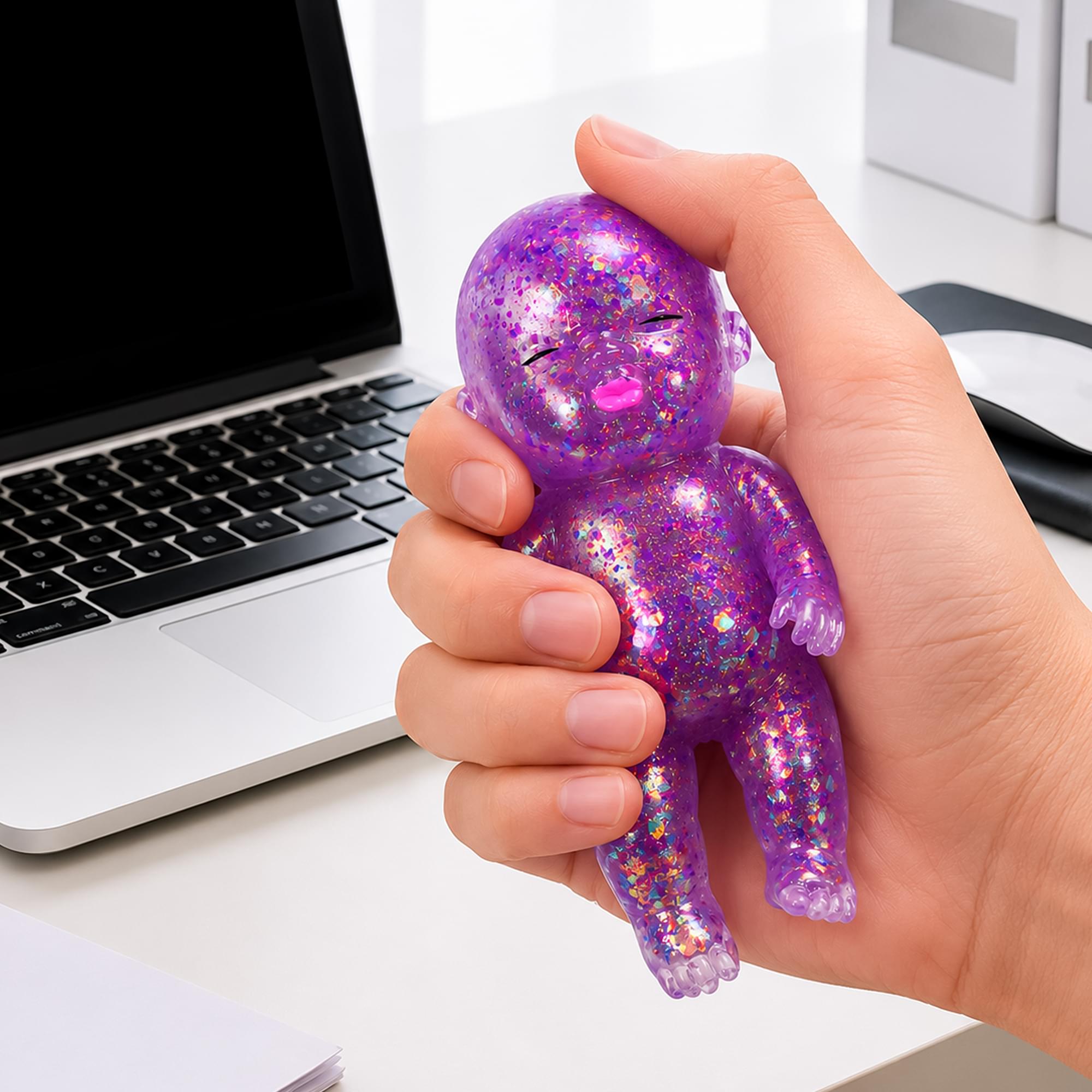 Alt View 3. Puka Creations - Squishy Glitter Baby 4-Inch Stress Reliever | Purple - Purple.
