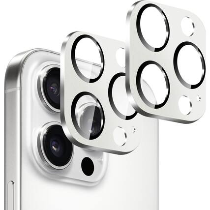 Angle. SaharaCase - Ultra-Strong Camera Lens Protector for Apple iPhone 16 Pro and 16 Pro Max (2-Pack) - White Titanium.