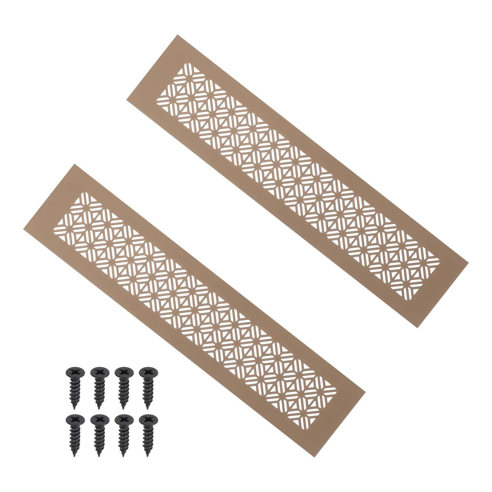 Unique Bargains - 14"x3" Door Air Vent Cover, 2pcs Heavy Duty Aluminum Alloy Grille Louvered with Mounting Screws for Cabinet Wardrobe - Brown