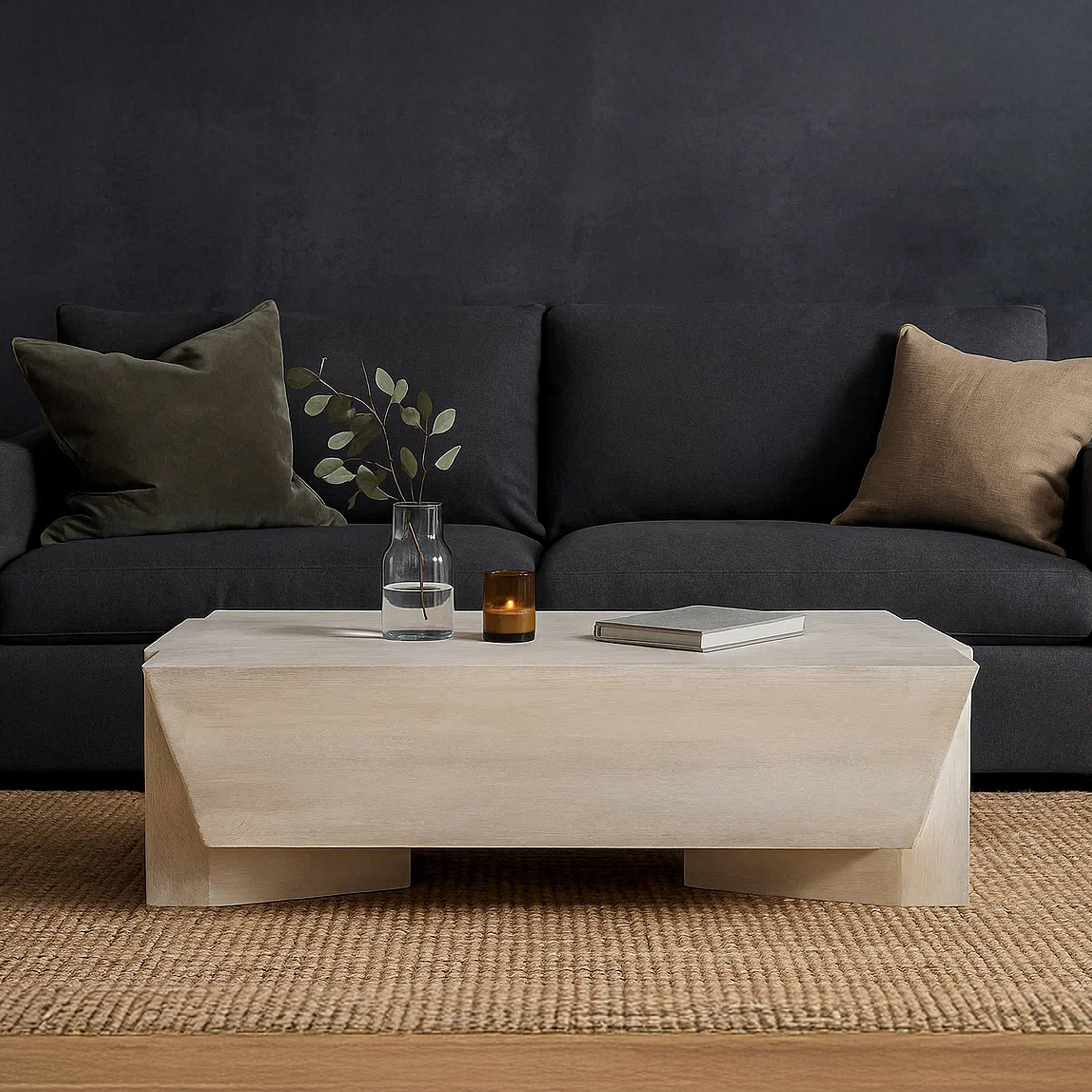 Alt View 8. Manhattan Lane - Joanie Coffee Table | 45" Rectangular Biscotti White Handcrafted Mango Wood | Solid Asymmetric Base - White.
