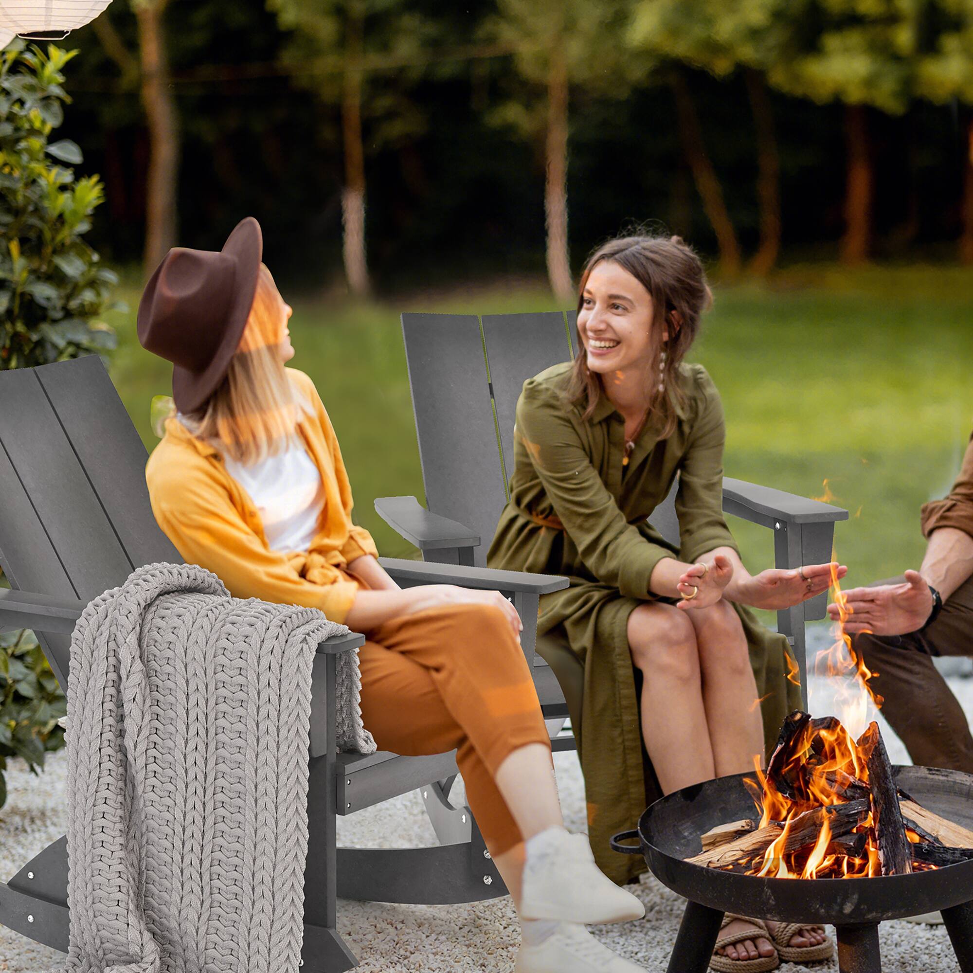 Alt View 4. Costway - Costway Patio Adirondack Rocking Chair All Weather HDPE Porch Rocker 330lbs Outdoor - Grey.