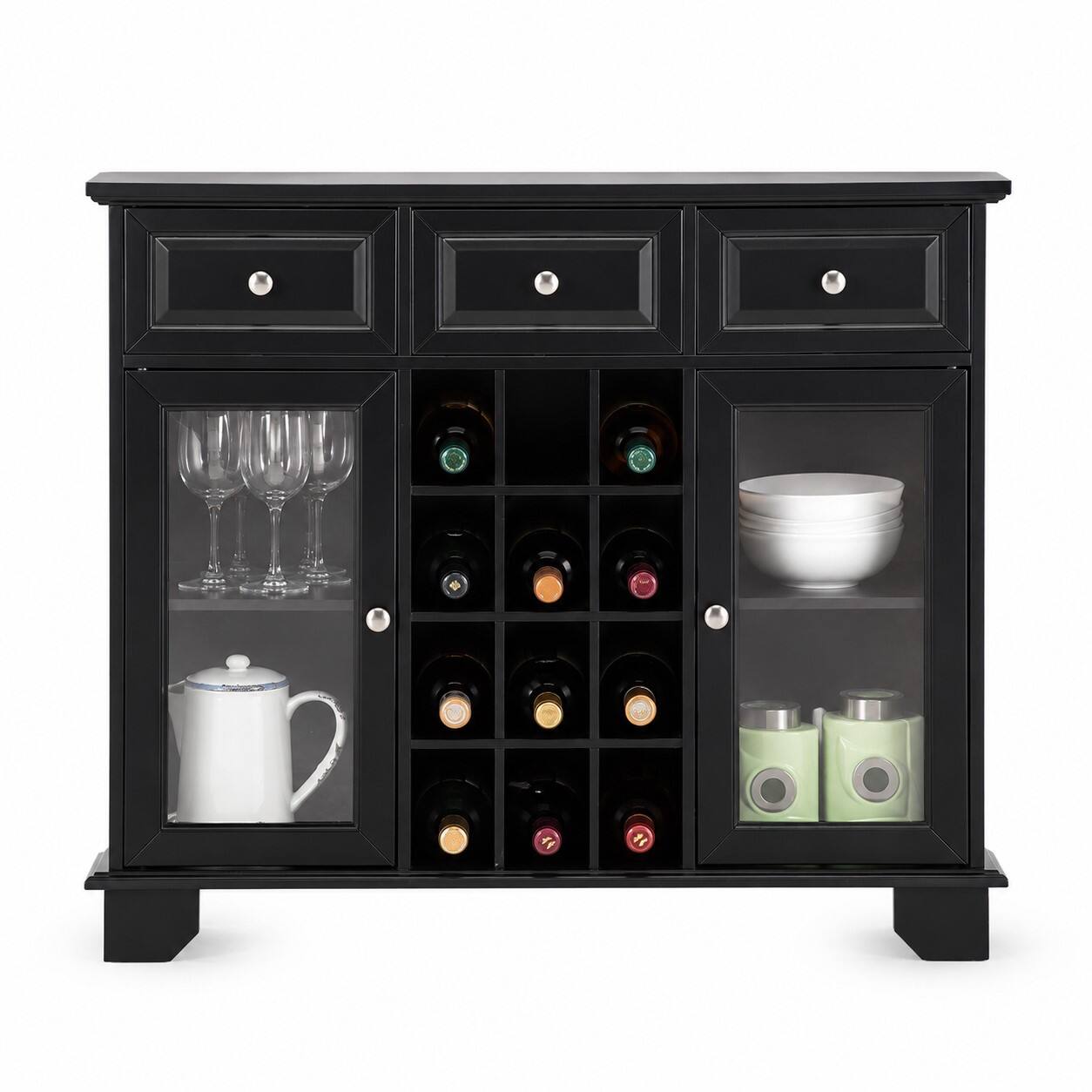 Alt View 2. Kings Brand Furniture - Kings Brand Furniture Buffet Server Sideboard Cabinet with Wine Storage, Black - Black.
