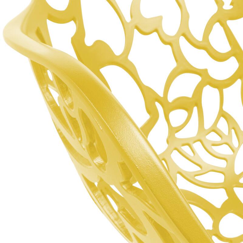 Alt View 3. LeisureMod - Devon Stackable Aluminum Dining Chair with Floral Cutout Design Side Chair for Indoor Outdoor - Yellow.
