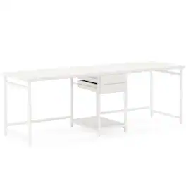 Resenkos - Kadyn Study Writing Desk, Computer Desk,Industrial Two Person Desk, 78" Double Computer Desk with Drawers - White