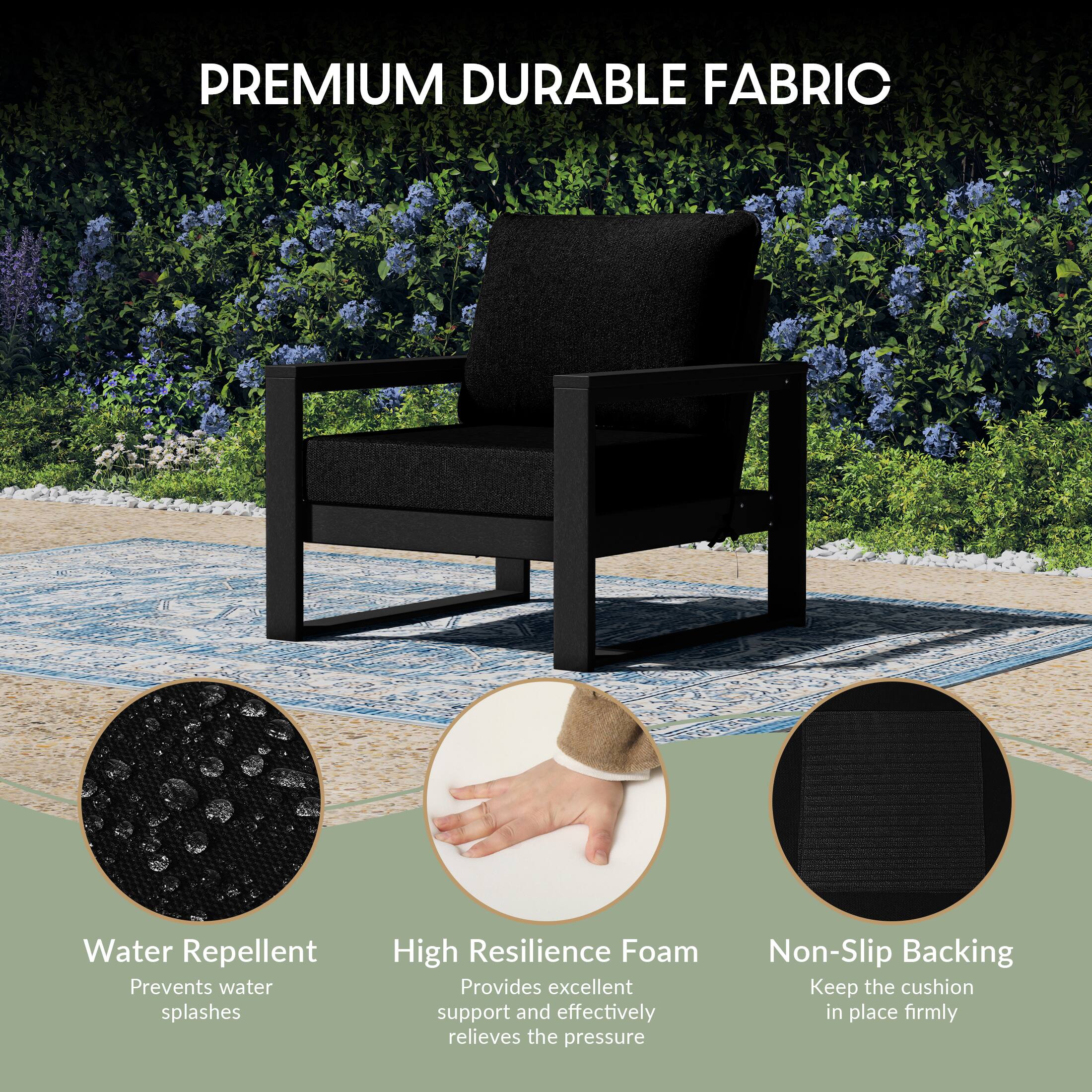 PREMIUM DURABLE FABRIC

Water Repellent
Prevents water splashes

High Resilience Foam
Provides excellent support and effectively relieves the pressure

Non-Slip Backing
Keep the cushion in place firmly