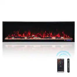 Mondawe - 60" Electric Fireplace w/ 13 Flame Colors, WiFi App and Smart Control - Black