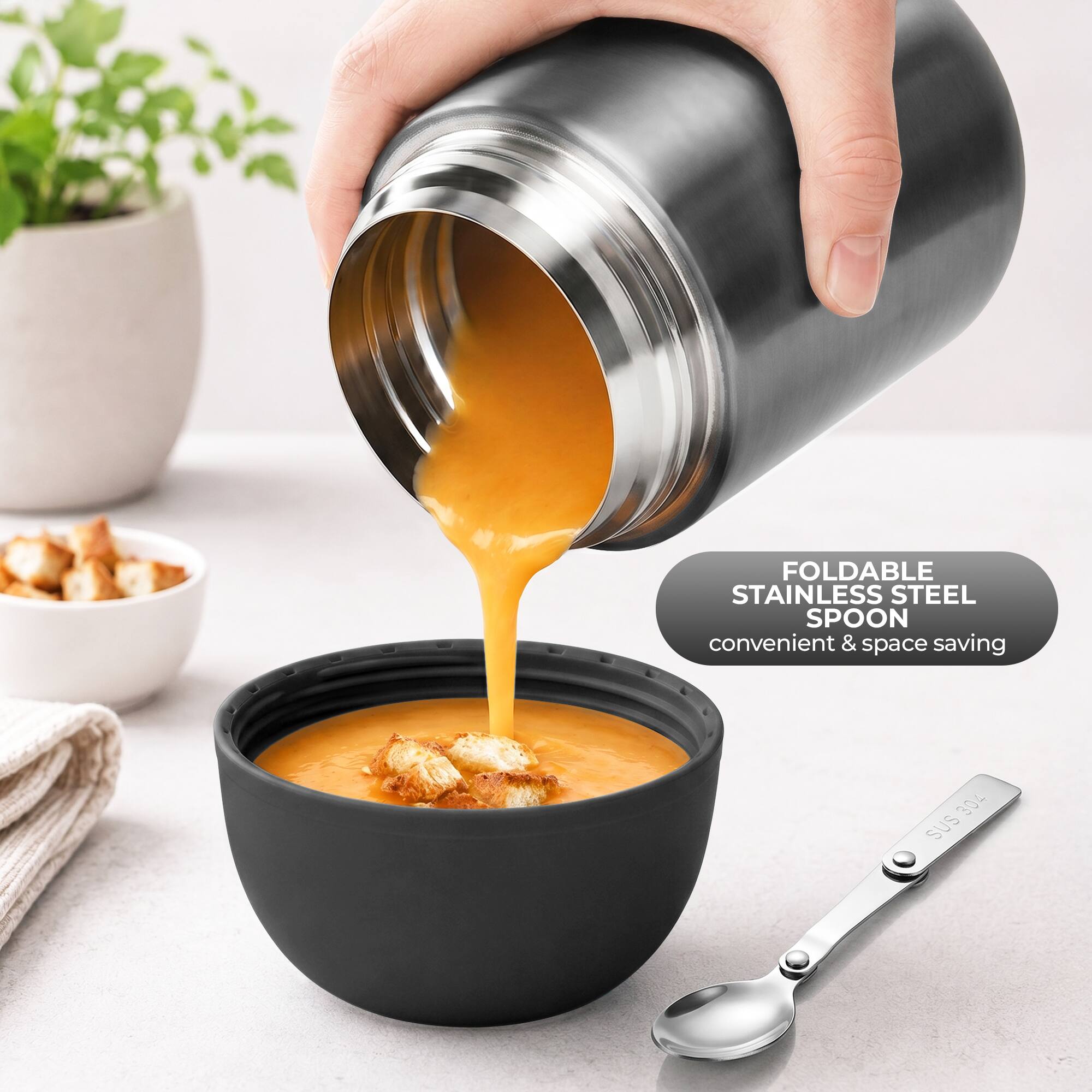 FOLDABLE STAINLESS STEEL SPOON  
convenient & space saving  
304 SUS