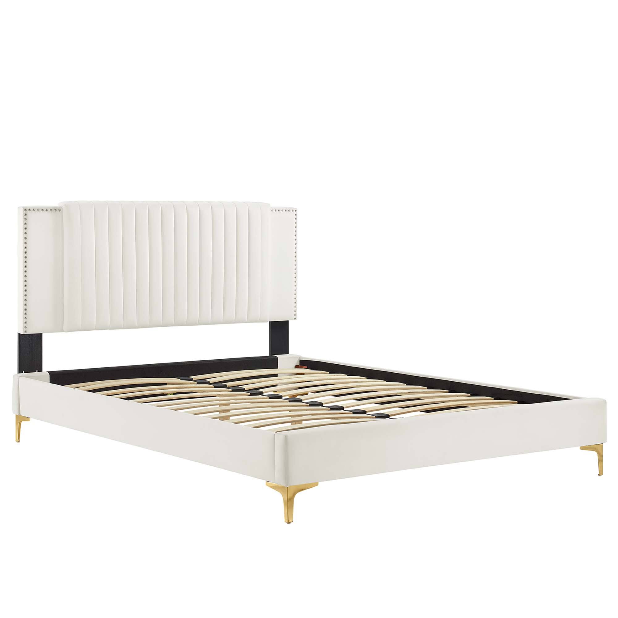 Alt View 2. Modway - Sienna Performance Velvet Queen Platform Bed - White.