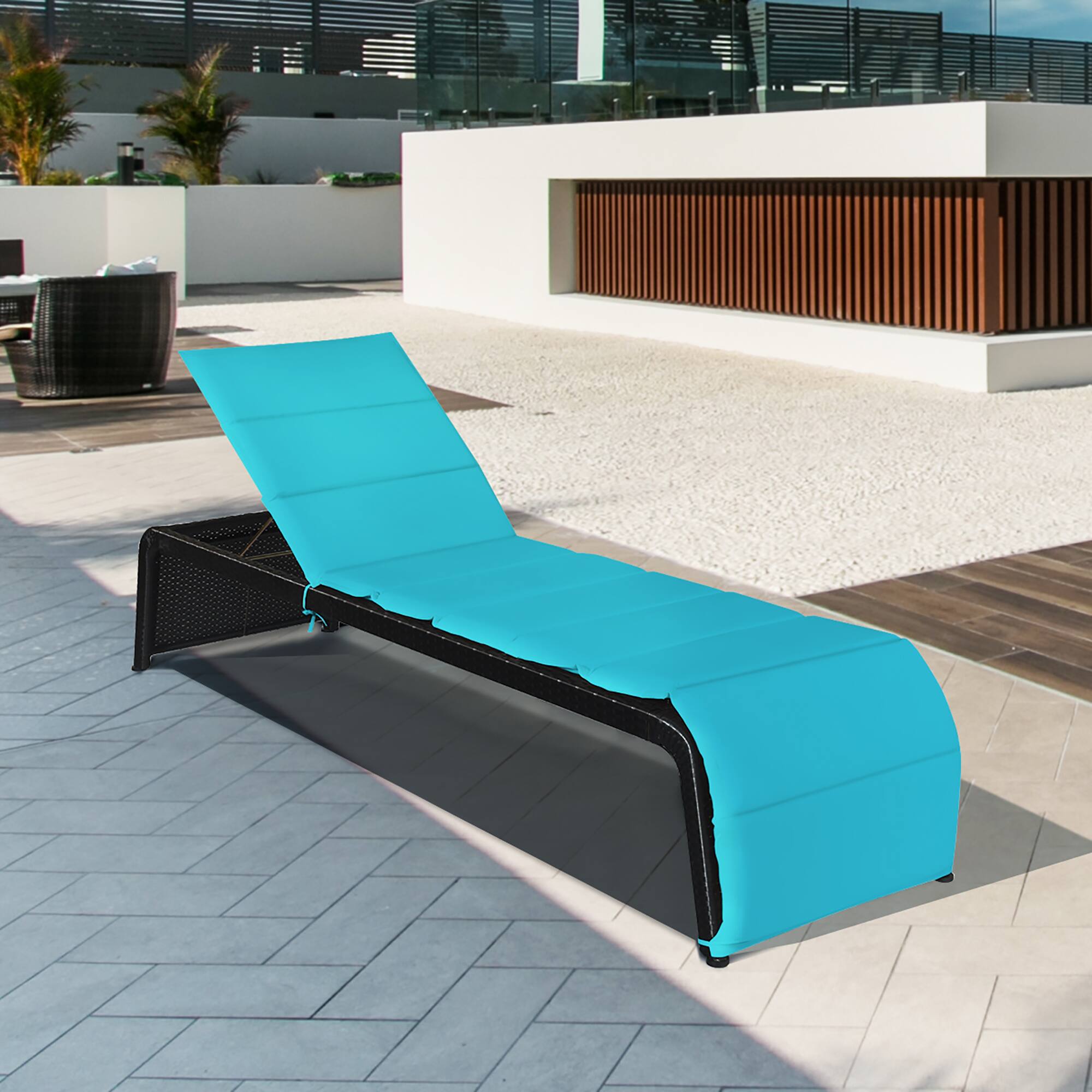 Alt View 3. Costway - Costway 2 PCS Patio Rattan Lounge Chair Chaise Recliner Adjustable Cushioned - turquoise.