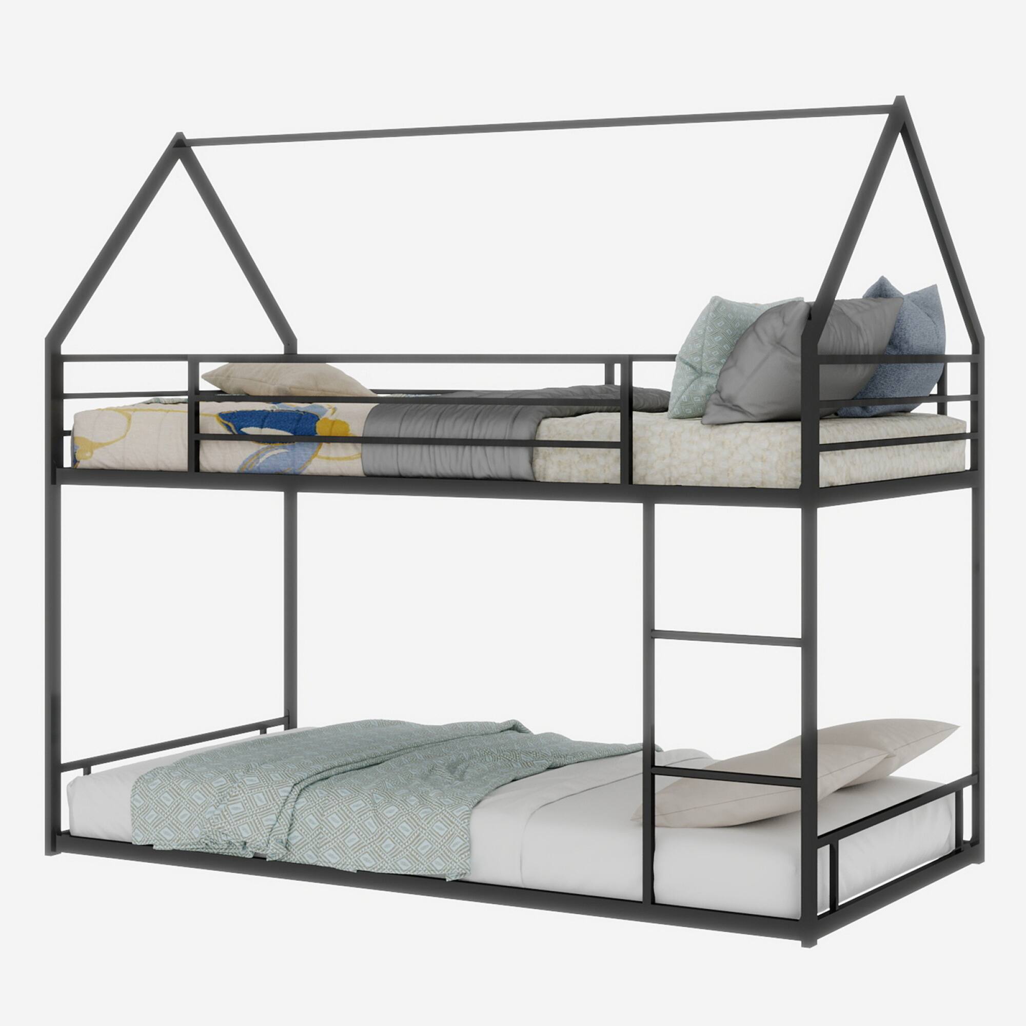 Alt View 10. GOODSILO - Heavy-Duty Metal Twin over Twin Bunk Bed with Safety Guardrails and Noise Reduction - Black.