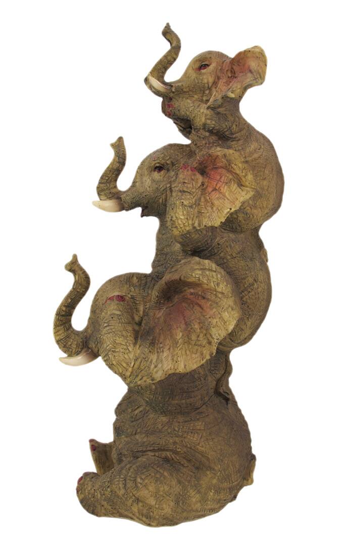 Alt View 1. Zeckos - Comical Stacked No Evil Elephant Trio Statue - Off-white.