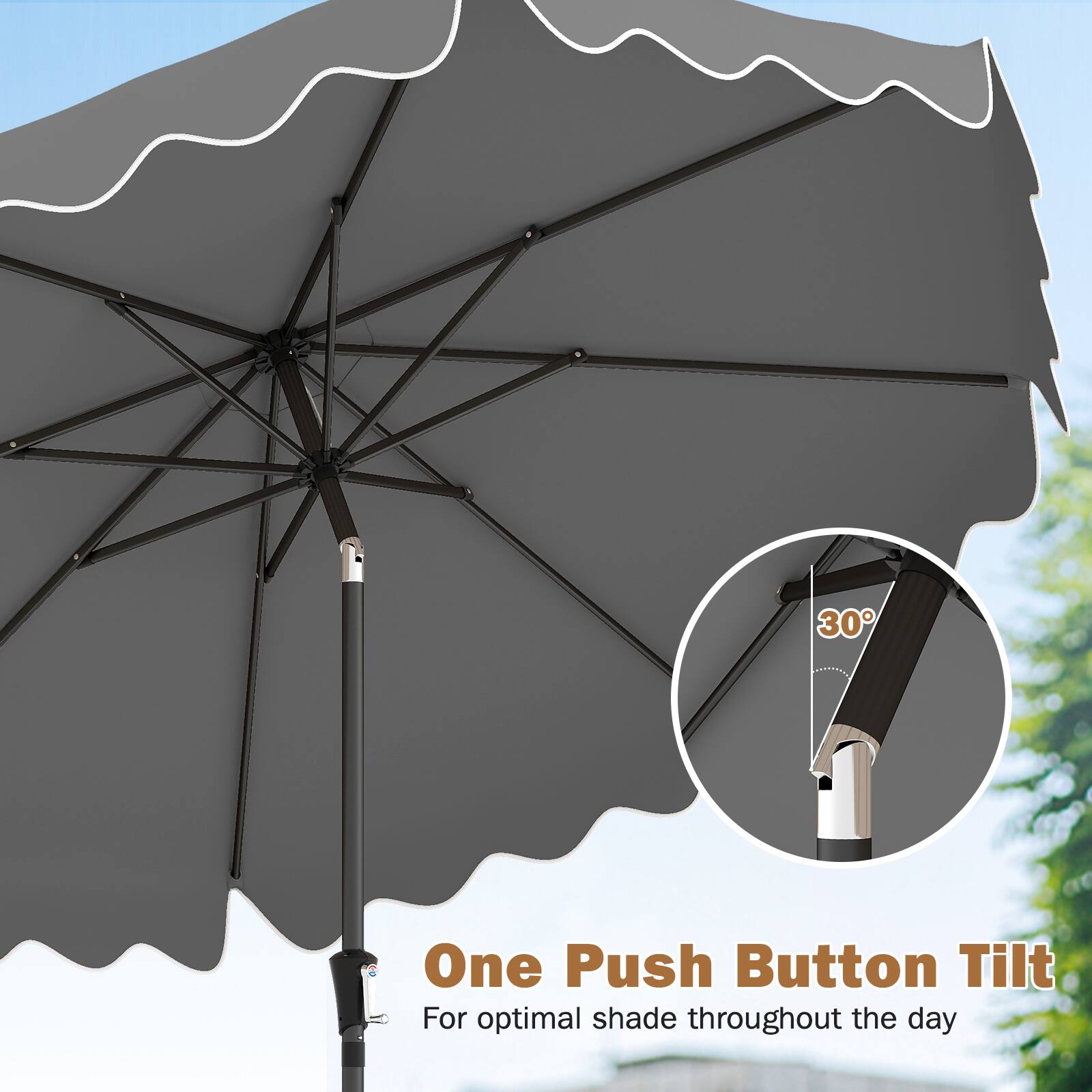 One Push Button Tilt  
For optimal shade throughout the day