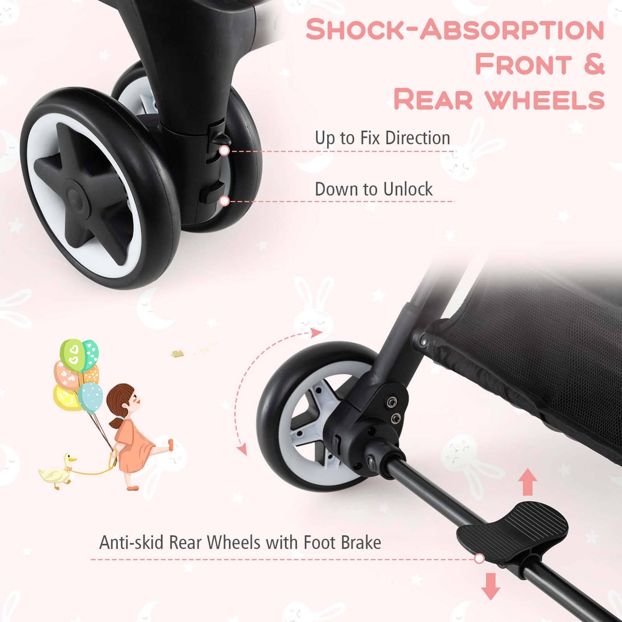 SHOCK-ABSORPTION FRONT & REAR WHEELS
Anti-skid Rear Wheels with Foot Brake