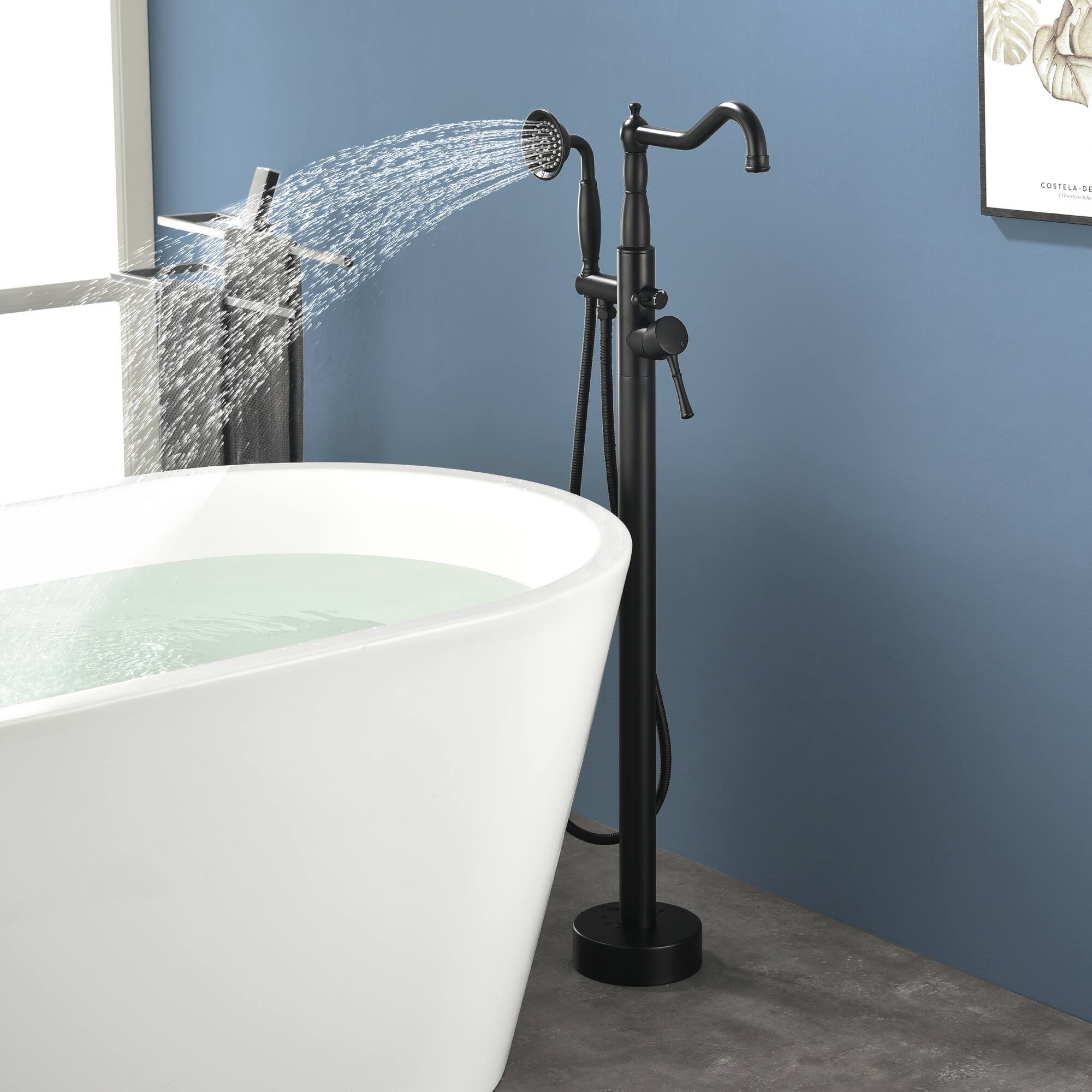 Alt View 2. Boyel Living - Matte Black Freestanding Tub Faucet Solid Brass 4.3GPM Spout 1.8GPM Handheld 360° Swivel cUPC - Matte Black.