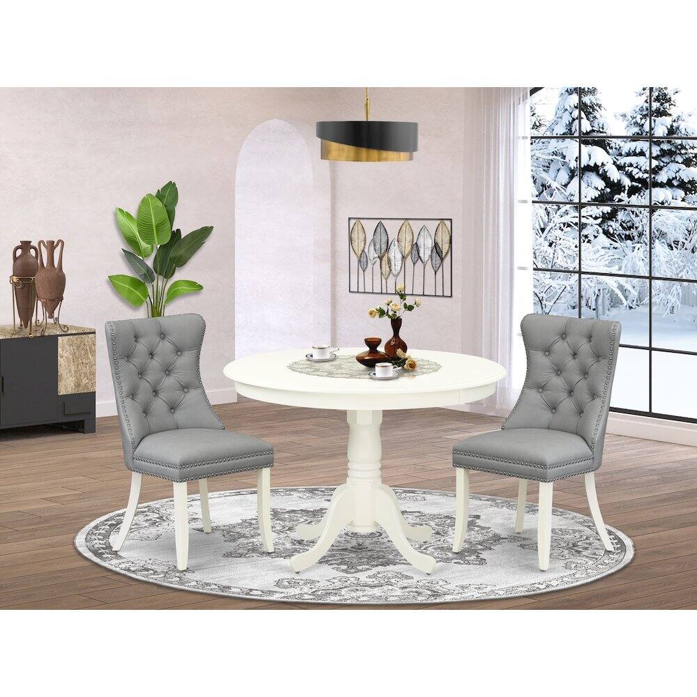 Alt View 7. East West Furniture - 3 Piece Kitchen Table & Chairs Set Contains a Round Dining Table with Pedestal - White.