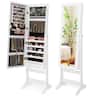 Costway - Lockable Mirrored Jewelry Cabinet Armoire Organizer Storage with Stand & LED Lights - White
