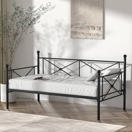 Front. Hivvago - Hivvago Twin size Classic Heavy Duty Metal Day Bed Frame - Black.