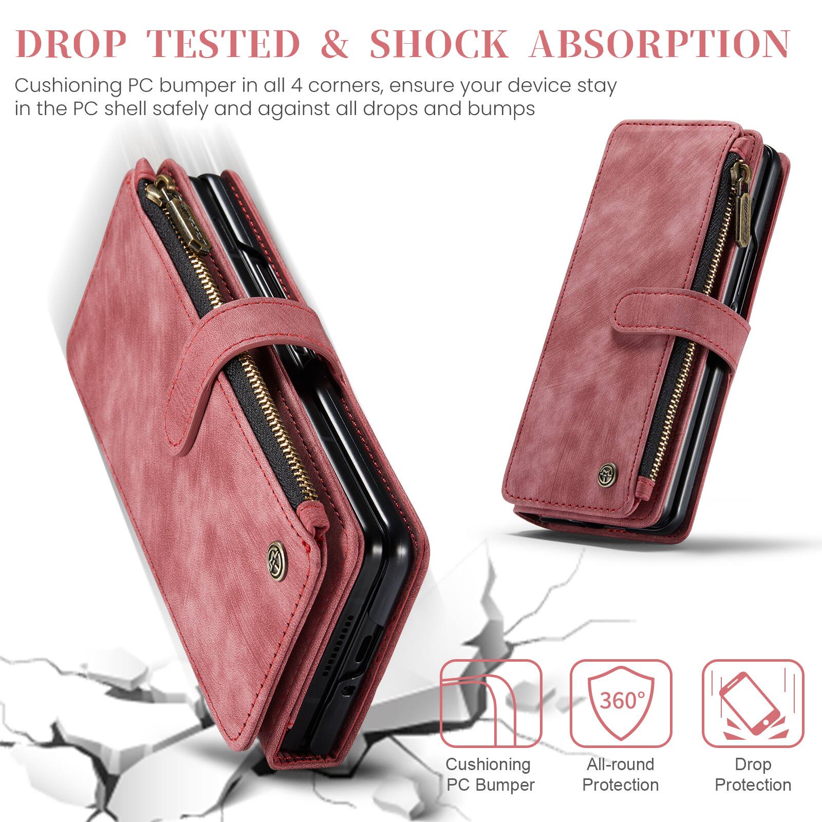 DROP TESTED & SHOCK ABSORPTION  
Cushioning PC bumper in all 4 corners, ensure your device stay in the PC shell safely and against all drops and bumps  

360° Cushioning PC Bumper  
All-round Protection  
Drop Protection