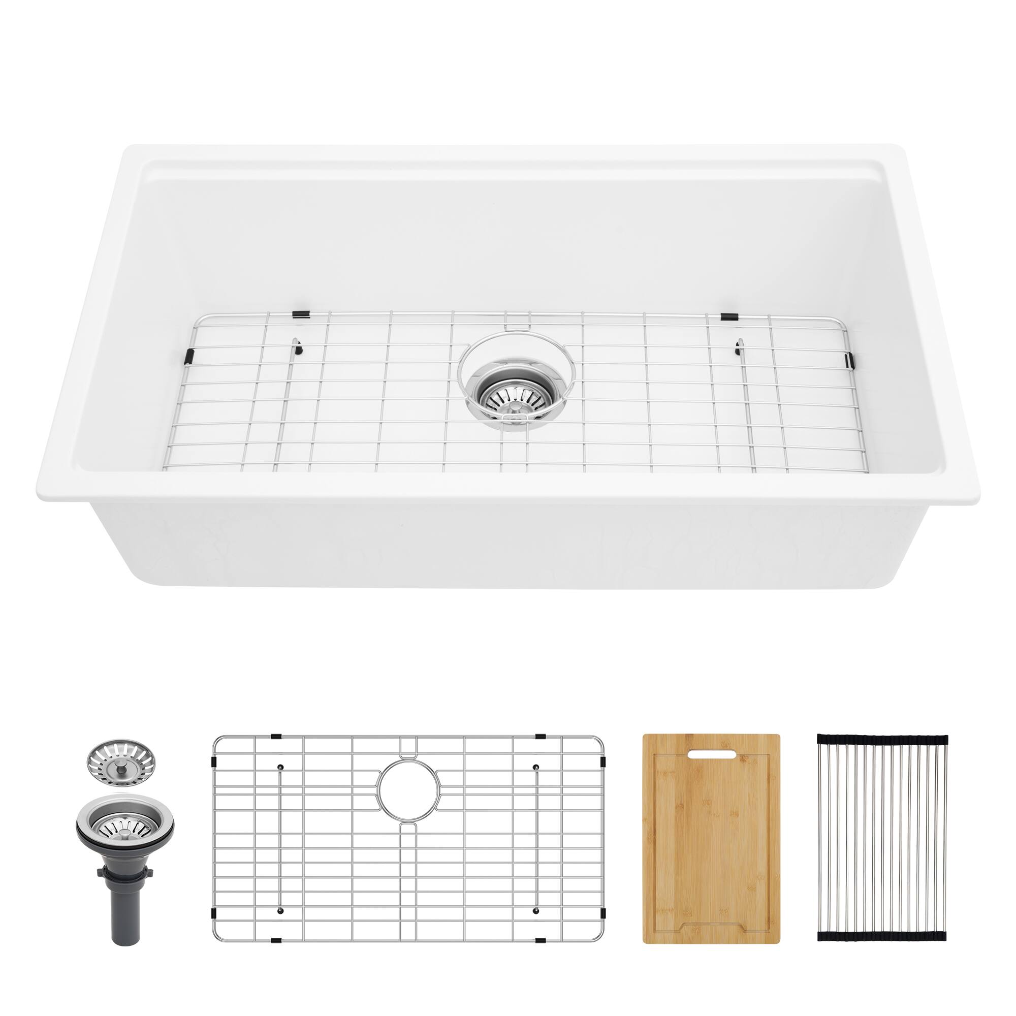 APRILSOUL - Quartz Kitchen Sink - 32 in x 19 in x 9.65 granite composite Workstation undermount kitchen sink - White